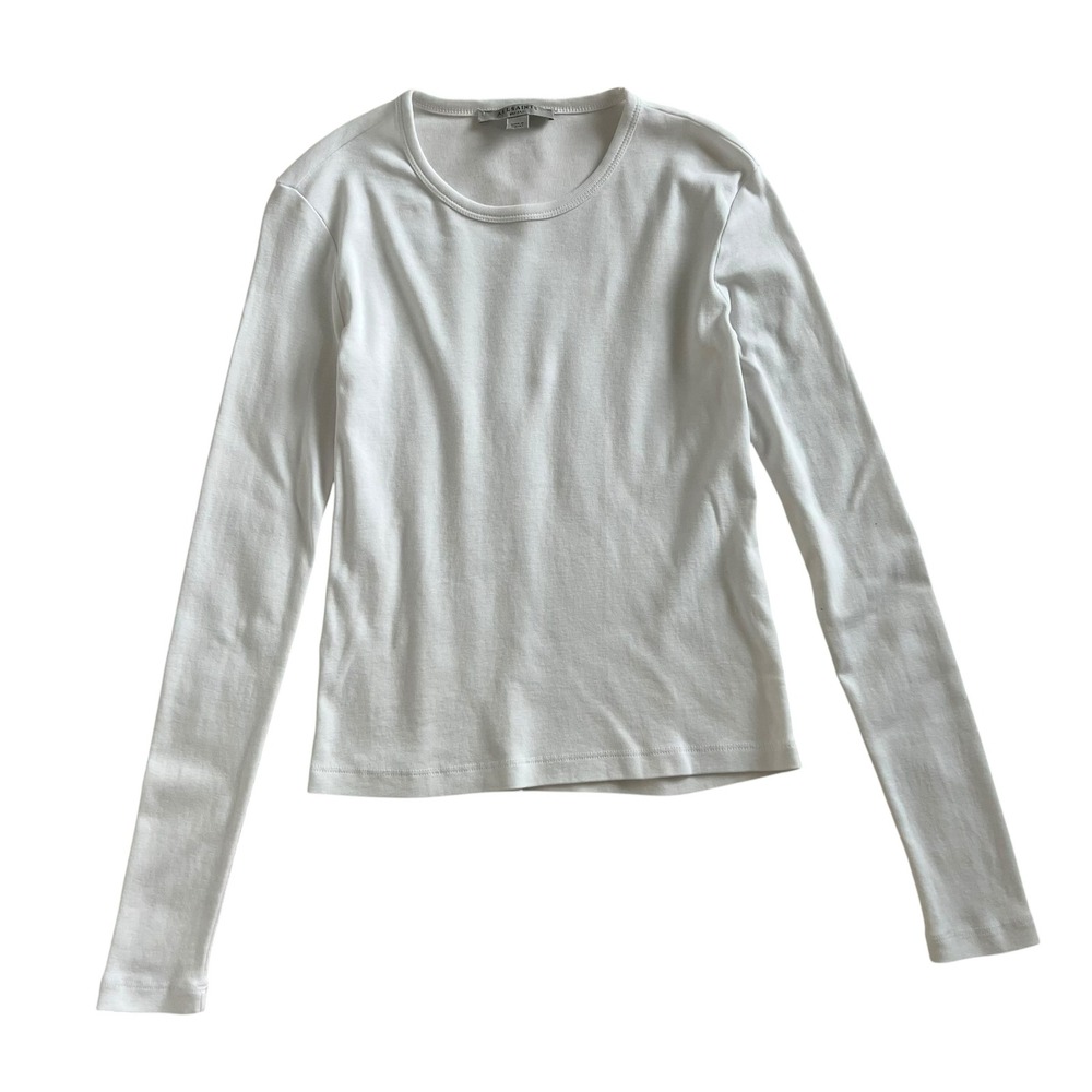 All Saints White Crew Neck Basic Long Sleeve Tee Shirt SZ S Minimalist